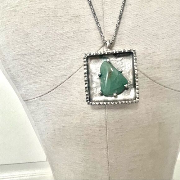 Jorgen Jensen pewter square pendant with green agate stone - Picture 9 of 12